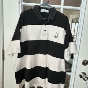 Vintage Izod Pinehurst 1895 Striped Black and White Polo Shirt XXL